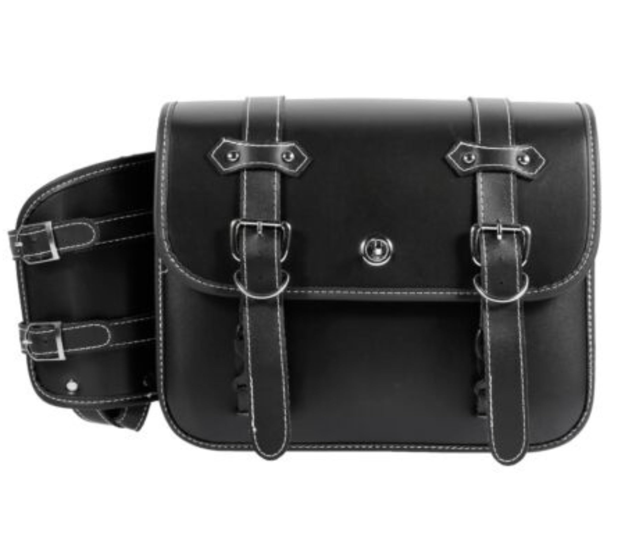 Universal 5.12” Wide Leather Motorcycle Saddlebags with Bottle Holder