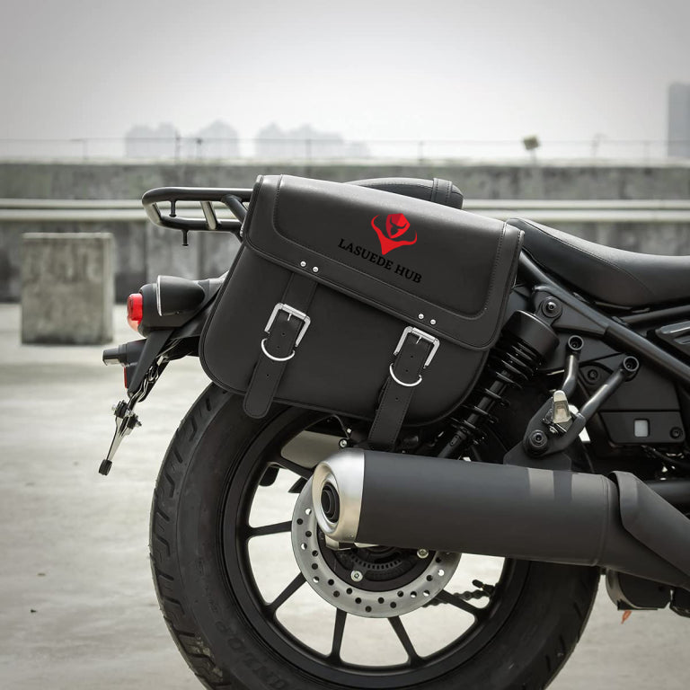 Sturdy 30L Black Leather Side Motorcycle Saddlebags