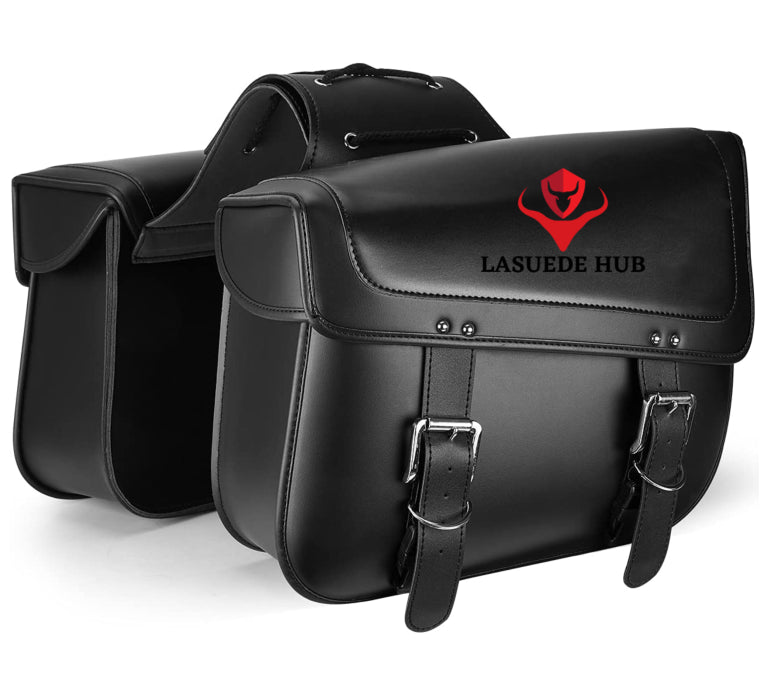 Sturdy 30L Black Leather Side Motorcycle Saddlebags